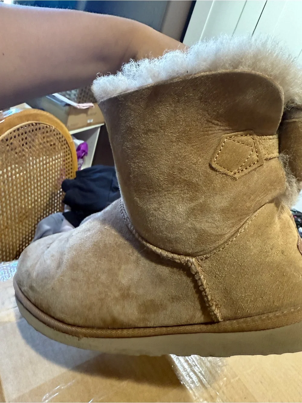 UGG Short Chestnut Suede Shearling Boots